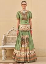 Silk Green Bridal Wear Foil Printed Ready To Wear Lehenga Choli